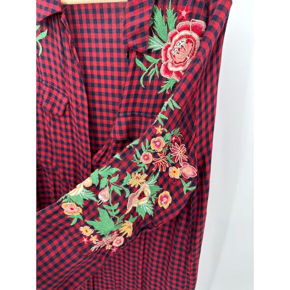 Zara Cardigan Women SMALL Red Navy Blue Plaid Button Front Maxi Dress Duster - Picture 8 of 13